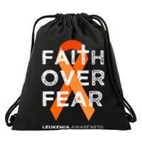 Faith Over Fear Orange Ribbon Fight Leukemia Awareness Drawstring Bag