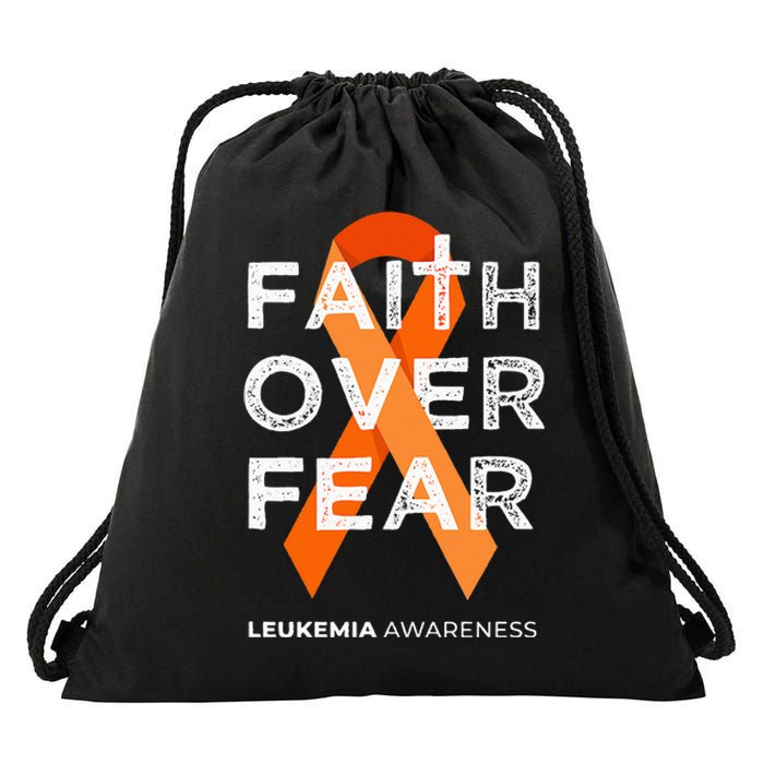 Faith Over Fear Orange Ribbon Fight Leukemia Awareness Drawstring Bag