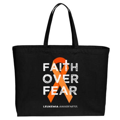 Faith Over Fear Orange Ribbon Fight Leukemia Awareness Cotton Canvas Jumbo Tote