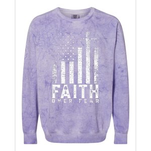 Faith Over Fears Cool Christian Cross American USA Flag Gym Colorblast Crewneck Sweatshirt