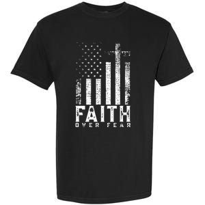 Faith Over Fears Cool Christian Cross American USA Flag Gym Garment-Dyed Heavyweight T-Shirt