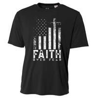 Faith Over Fears Cool Christian Cross American USA Flag Gym Cooling Performance Crew T-Shirt