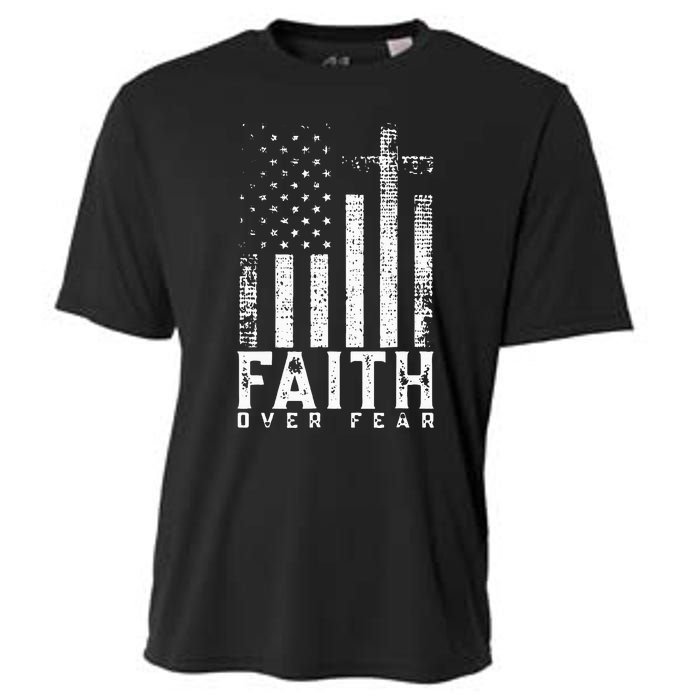 Faith Over Fears Cool Christian Cross American USA Flag Gym Cooling Performance Crew T-Shirt