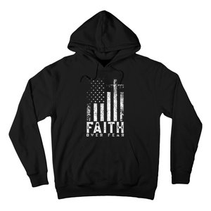 Faith Over Fears Cool Christian Cross American USA Flag Gym Hoodie