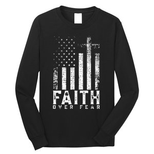 Faith Over Fears Cool Christian Cross American USA Flag Gym Long Sleeve Shirt