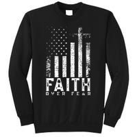 Faith Over Fears Cool Christian Cross American USA Flag Gym Sweatshirt