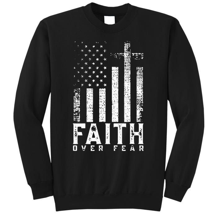 Faith Over Fears Cool Christian Cross American USA Flag Gym Sweatshirt