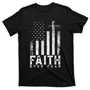 Faith Over Fears Cool Christian Cross American USA Flag Gym T-Shirt