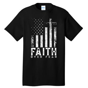 Faith Over Fears Cool Christian Cross American USA Flag Gym Tall T-Shirt