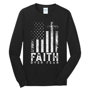 Faith Over Fears Cool Christian Cross American USA Flag Gym Tall Long Sleeve T-Shirt