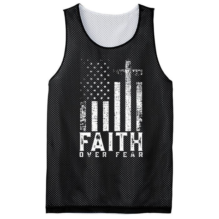 Faith Over Fears Cool Christian Cross American USA Flag Gym Mesh Reversible Basketball Jersey Tank