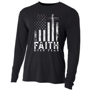 Faith Over Fears Cool Christian Cross American USA Flag Gym Cooling Performance Long Sleeve Crew