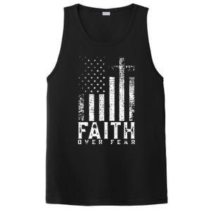 Faith Over Fears Cool Christian Cross American USA Flag Gym PosiCharge Competitor Tank