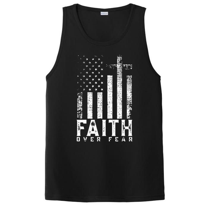 Faith Over Fears Cool Christian Cross American USA Flag Gym PosiCharge Competitor Tank