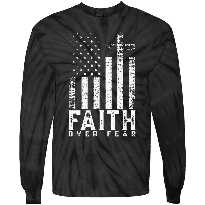 Faith Over Fears Cool Christian Cross American USA Flag Gym Tie-Dye Long Sleeve Shirt