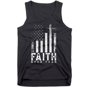 Faith Over Fears Cool Christian Cross American USA Flag Gym Tank Top