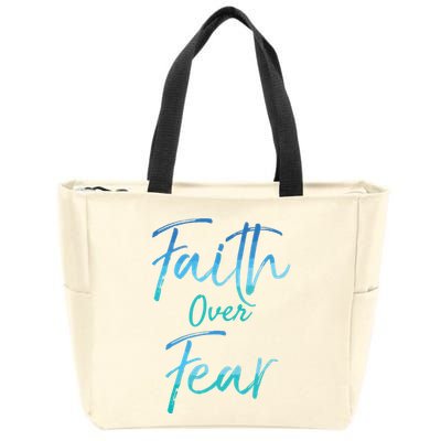 Faith Over Fear Vintage Inspirational Bold Christian Zip Tote Bag