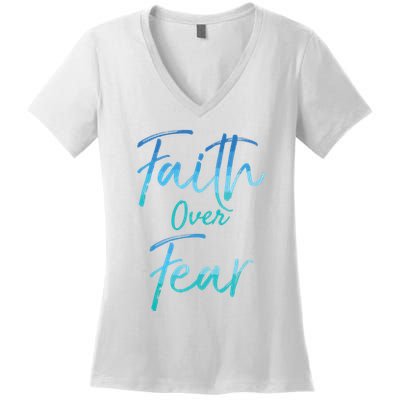 Faith Over Fear Vintage Inspirational Bold Christian Women's V-Neck T-Shirt
