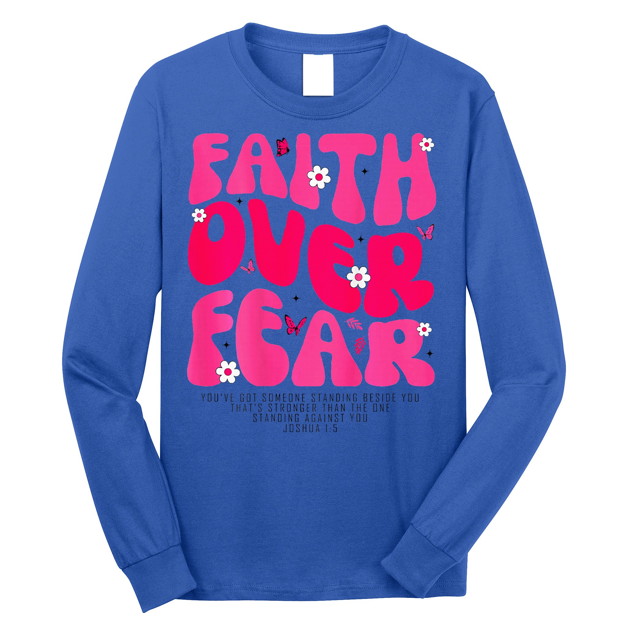Faith Over Fear Christian Women Jesus Religious Floral Long Sleeve Shirt