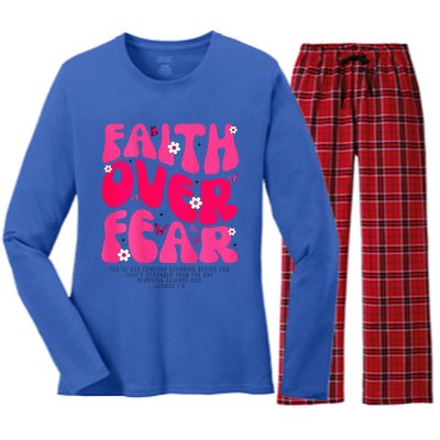 Faith Over Fear Christian Women Jesus Religious Floral Women's Long Sleeve Flannel Pajama Set 