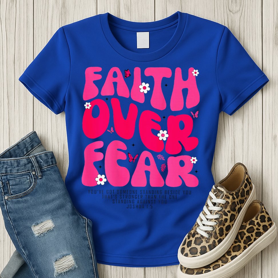 Faith Over Fear Christian Women Jesus Religious Floral Womens T-Shirt