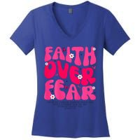 Faith Over Fear Christian Women Jesus Religious Floral Women's V-Neck T-Shirt