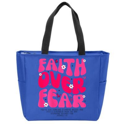 Faith Over Fear Christian Women Jesus Religious Floral Zip Tote Bag