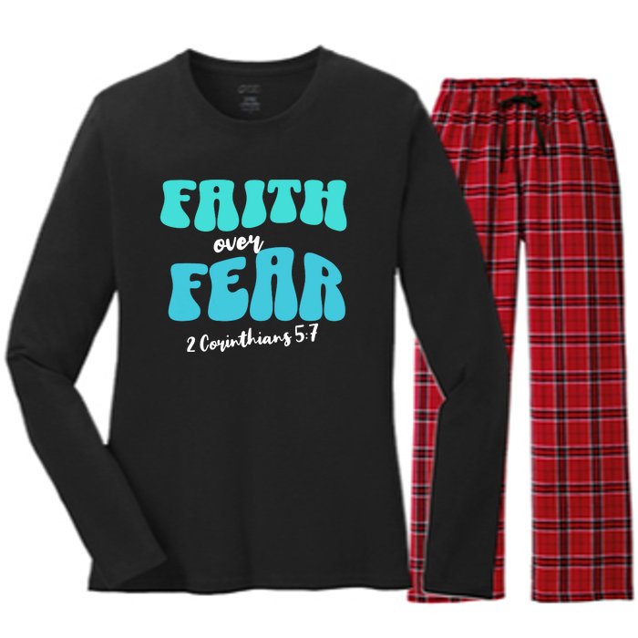 Faith Over Fear Christian Motivational Women's Long Sleeve Flannel Pajama Set 