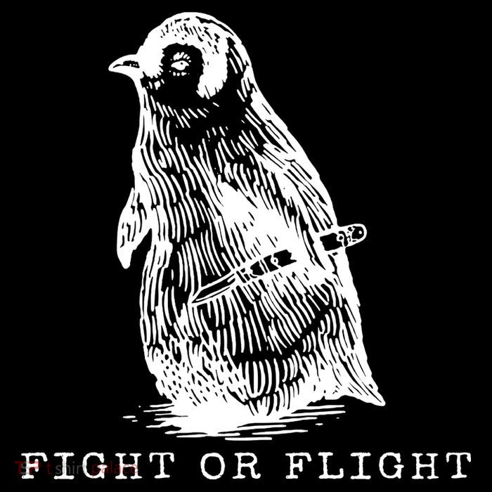 Fight Or Flight Funny Penguin Meme Stripe Pom Pom Beanie