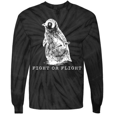 Fight Or Flight Funny Penguin Meme Tie-Dye Long Sleeve Shirt