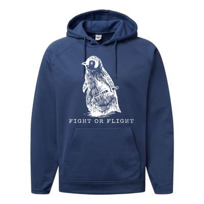 Fight Or Flight Funny Penguin Meme Performance Fleece Hoodie