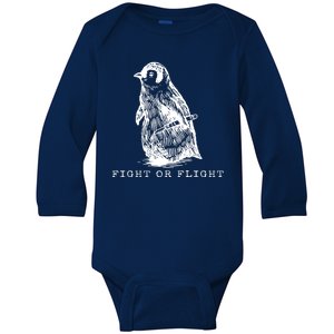 Fight Or Flight Funny Penguin Meme Baby Long Sleeve Bodysuit