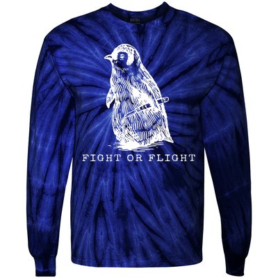 Fight Or Flight Funny Penguin Meme Tie-Dye Long Sleeve Shirt