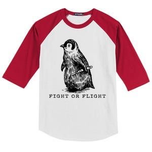 Fight Or Flight Funny Penguin Meme Kids Colorblock Raglan Jersey