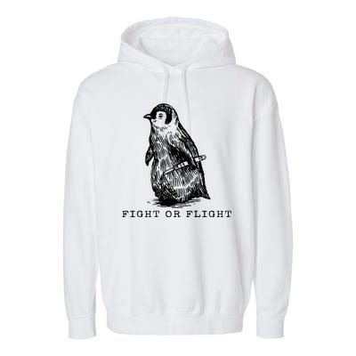 Fight Or Flight Funny Penguin Meme Garment-Dyed Fleece Hoodie