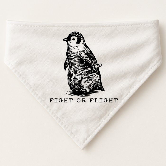 Fight Or Flight Funny Penguin Meme USA-Made Doggie Bandana