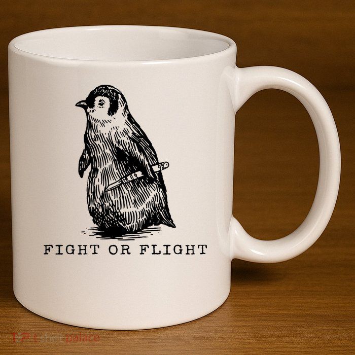 Fight Or Flight Funny Penguin Meme 11oz C Handle Ceramic Mug