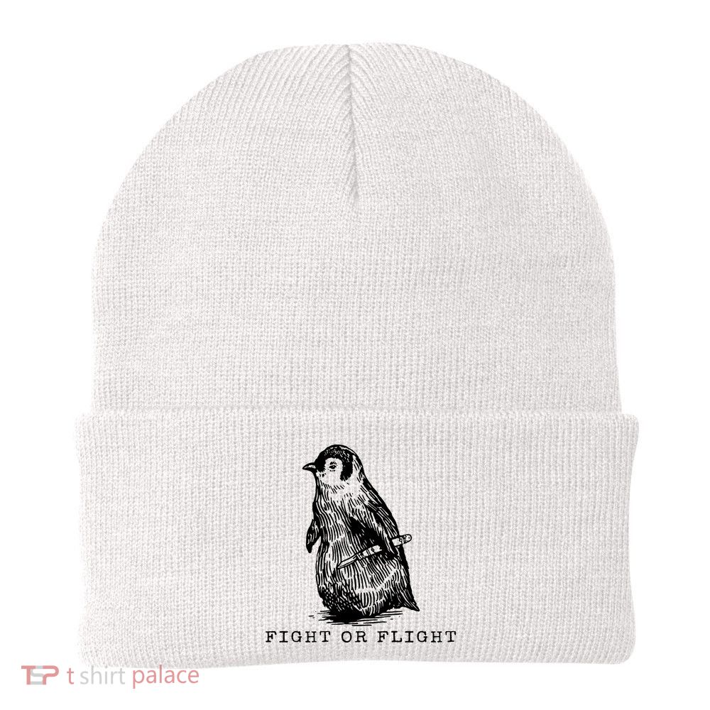 Fight Or Flight Funny Penguin Meme Knit Cap Winter Beanie