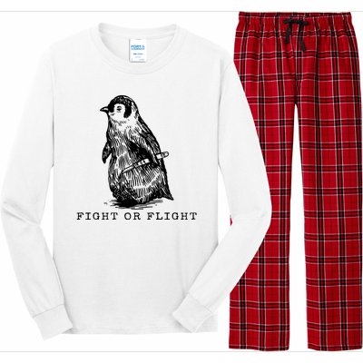 Fight Or Flight Funny Penguin Meme Long Sleeve Pajama Set