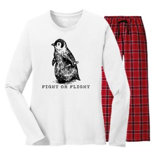 Fight Or Flight Funny Penguin Meme Women's Long Sleeve Flannel Pajama Set 