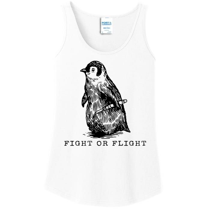 Fight Or Flight Funny Penguin Meme Ladies Essential Tank