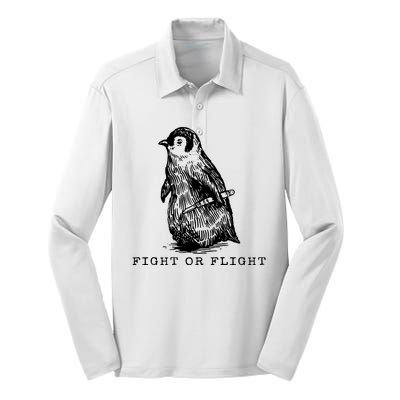 Fight Or Flight Funny Penguin Meme Silk Touch Performance Long Sleeve Polo