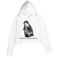 Fight Or Flight Funny Penguin Meme Crop Fleece Hoodie