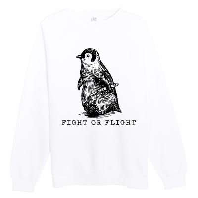 Fight Or Flight Funny Penguin Meme Premium Crewneck Sweatshirt