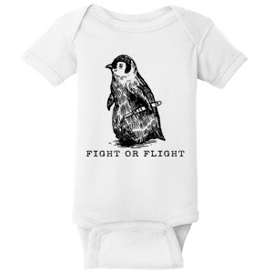 Fight Or Flight Funny Penguin Meme Baby Bodysuit