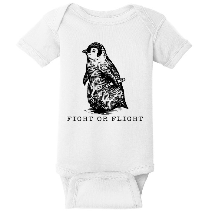 Fight Or Flight Funny Penguin Meme Baby Bodysuit