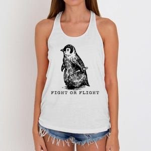 Fight Or Flight Funny Penguin Meme Women's Knotted Racerback Tank