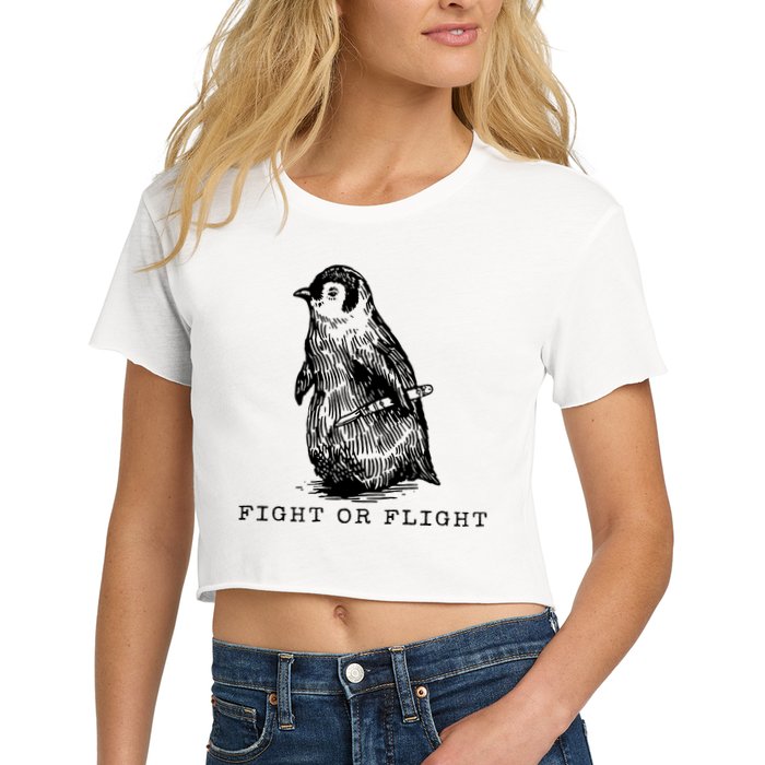 Fight Or Flight Funny Penguin Meme Women's Crop Top Tee