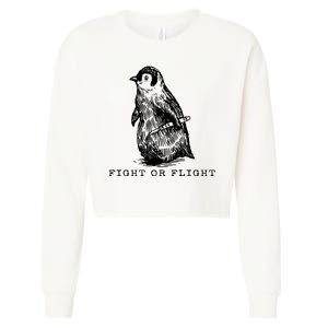 Fight Or Flight Funny Penguin Meme Cropped Pullover Crew