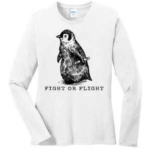 Fight Or Flight Funny Penguin Meme Ladies Long Sleeve Shirt